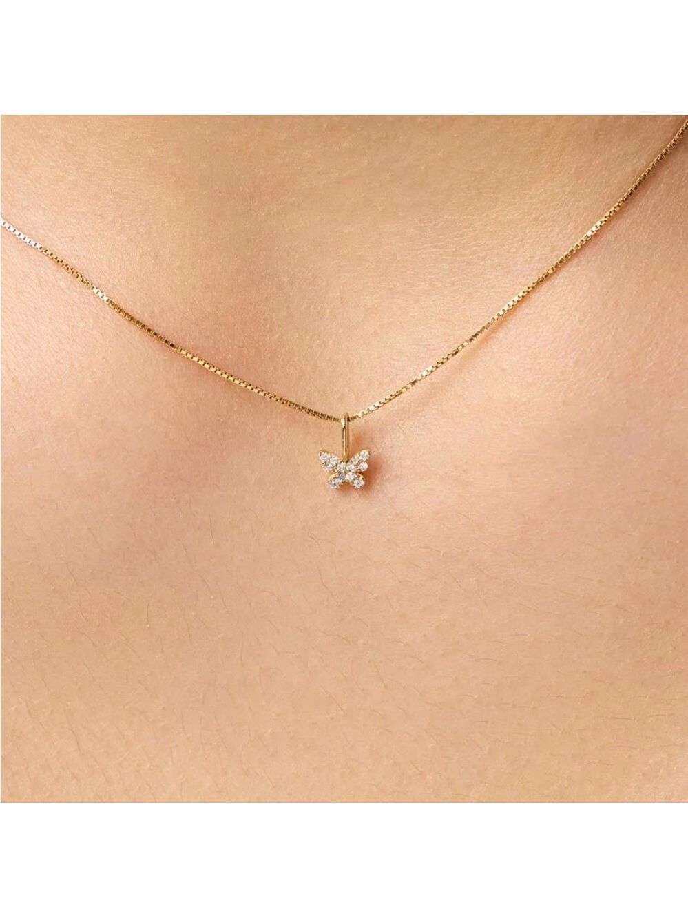 Butterfly mini Birthstone pendant April clear stone in 10k gold